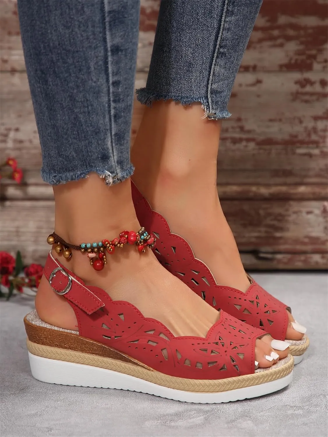 Womens Sandals 2025 Platform Shoes Casual Hollow Out Shoes Slingback Platform Wedge Sandals Causal Heel Cut Out Vamp Peep Toe Slingback Women's Sandal Fashion Dressy Sandal 2025