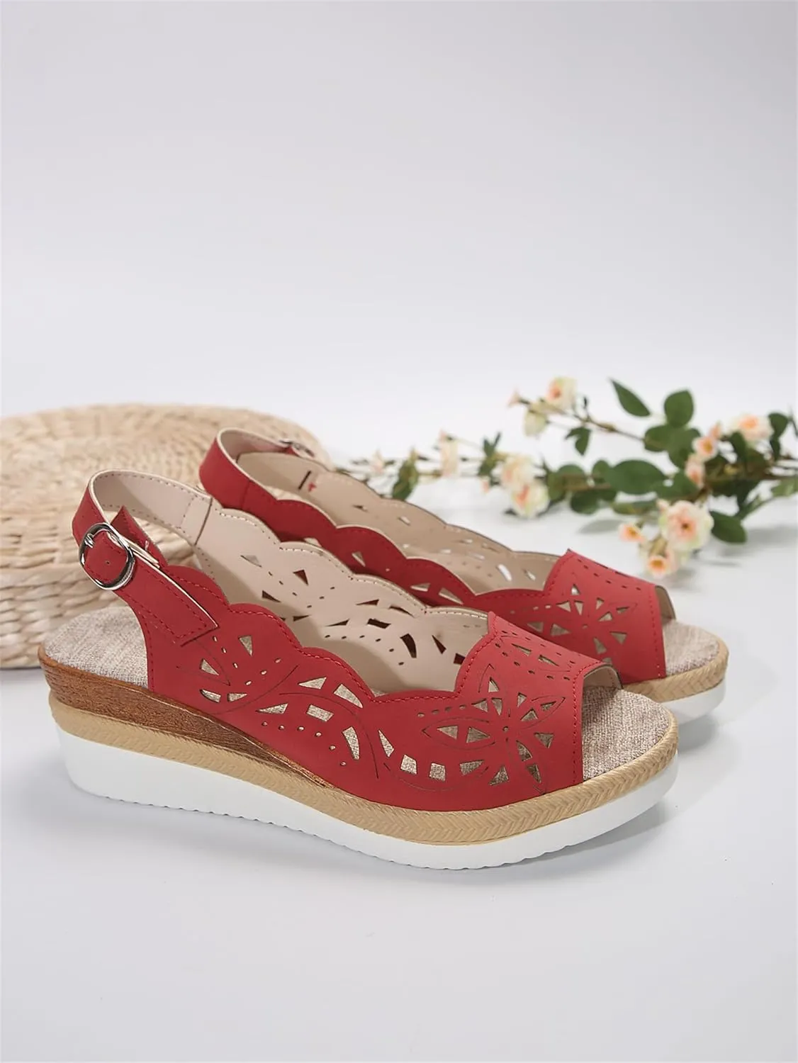 Womens Sandals 2025 Platform Shoes Casual Hollow Out Shoes Slingback Platform Wedge Sandals Causal Heel Cut Out Vamp Peep Toe Slingback Women's Sandal Fashion Dressy Sandal 2025
