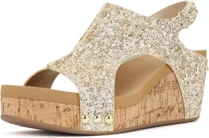 Women's Sandals Comfortable Walking Open Toe Ankle Strap Casual Flatform Platform Wedge Sandals Rhinestone Summer Dress Shoes