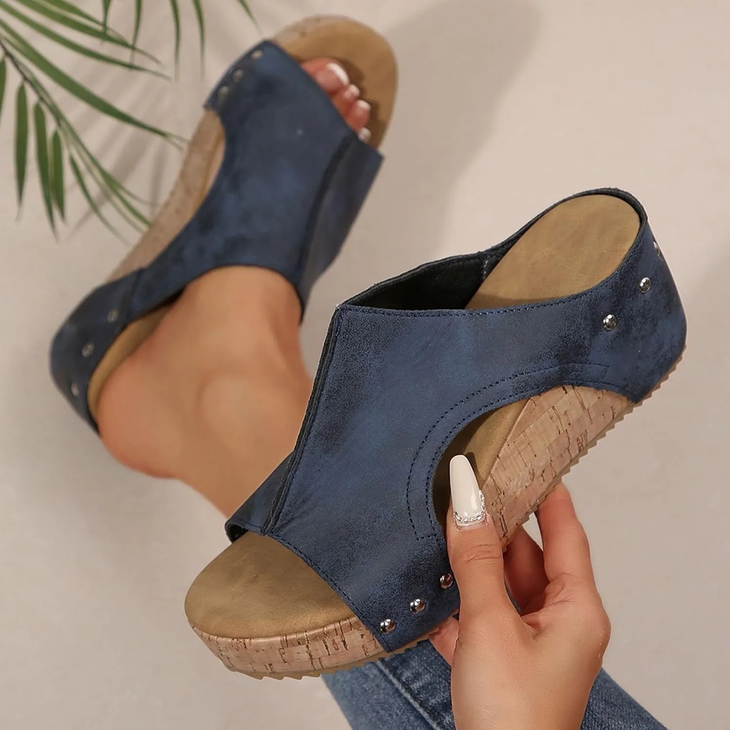 Women's Sandals Summer Beach Wedge Sandals Comfortable Platform Sandals Open Toe Buckle Ankle Strap Cork Shoes