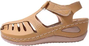 Women's Sandals Summer Retro Wedge Heel Closed Toe Thick Bottom Lightweight Sandals Hollow Platform Women