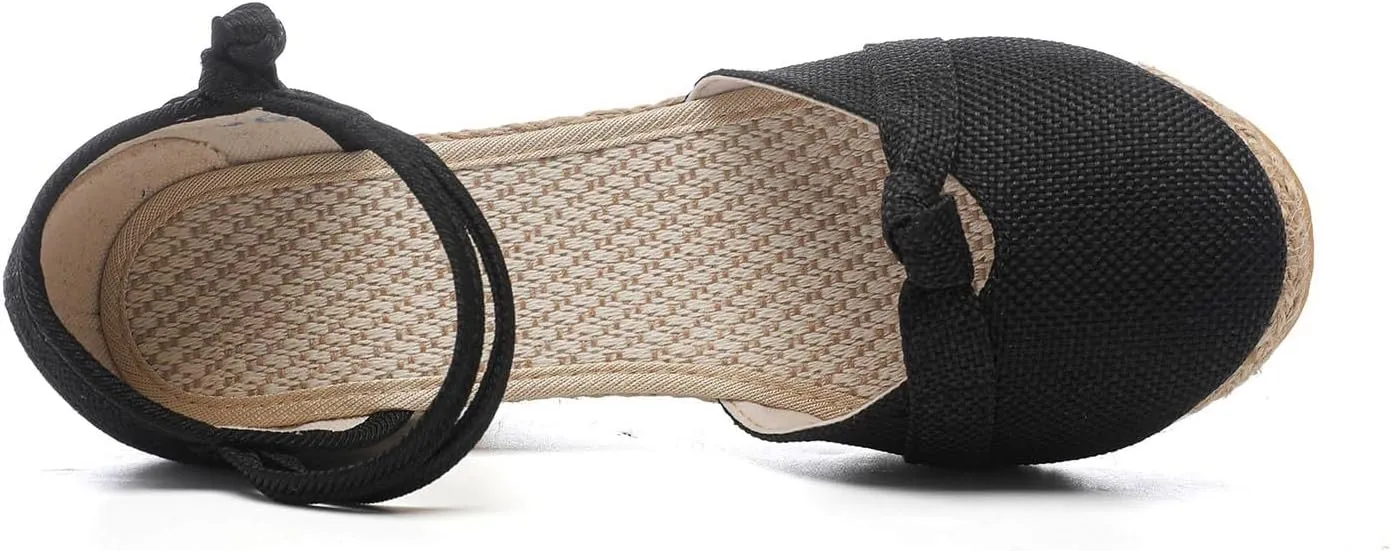 Women's Solid Textured Vintage Sandals Closed Toe Summer High Heel Casual Braided Elegant Shoe Anti-Slip Sandal