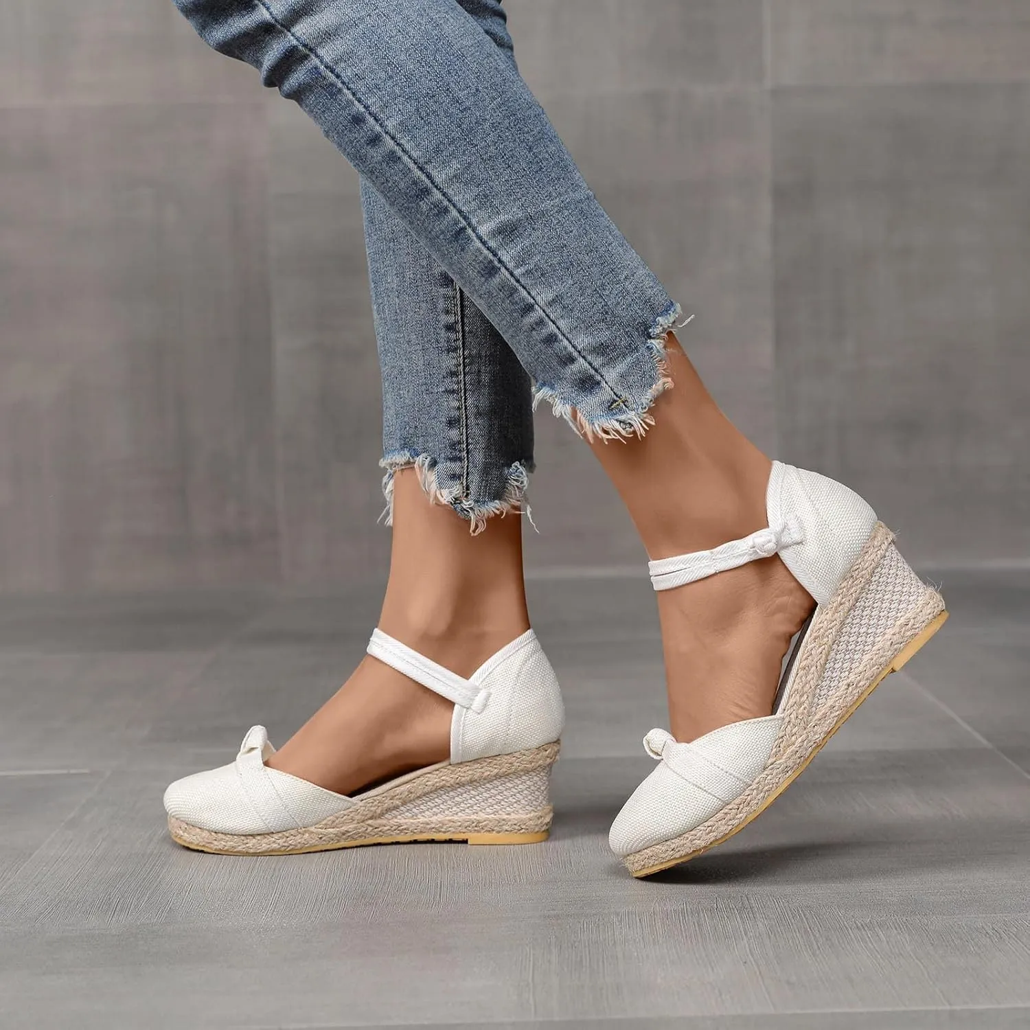 Women's Solid Textured Vintage Sandals Closed Toe Summer High Heel Casual Braided Elegant Shoe Anti-Slip Sandal