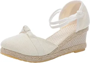 Women's Solid Textured Vintage Sandals Closed Toe Summer High Heel Casual Braided Elegant Shoe Anti-Slip Sandal