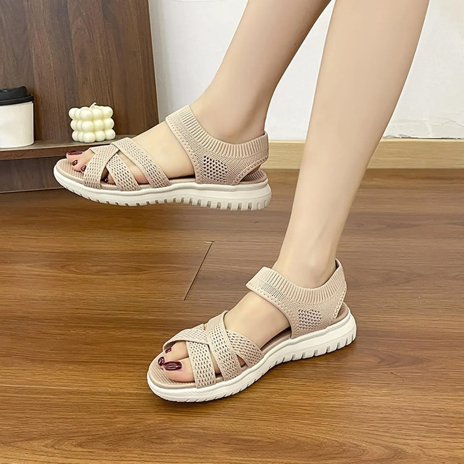 Women's Summer Sandals Mesh Breathable Light And Comfortable Fish Mouth One Line Chunky Sandals for Women Closed Toe