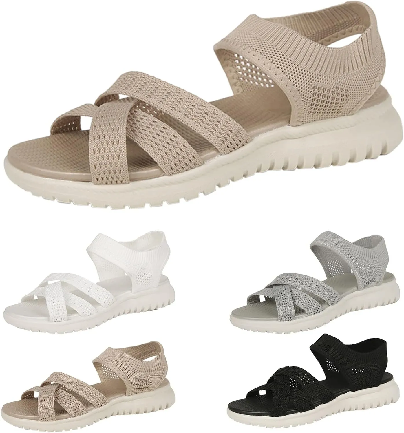 Women's Summer Sandals Mesh Breathable Light And Comfortable Fish Mouth One Line Chunky Sandals for Women Closed Toe