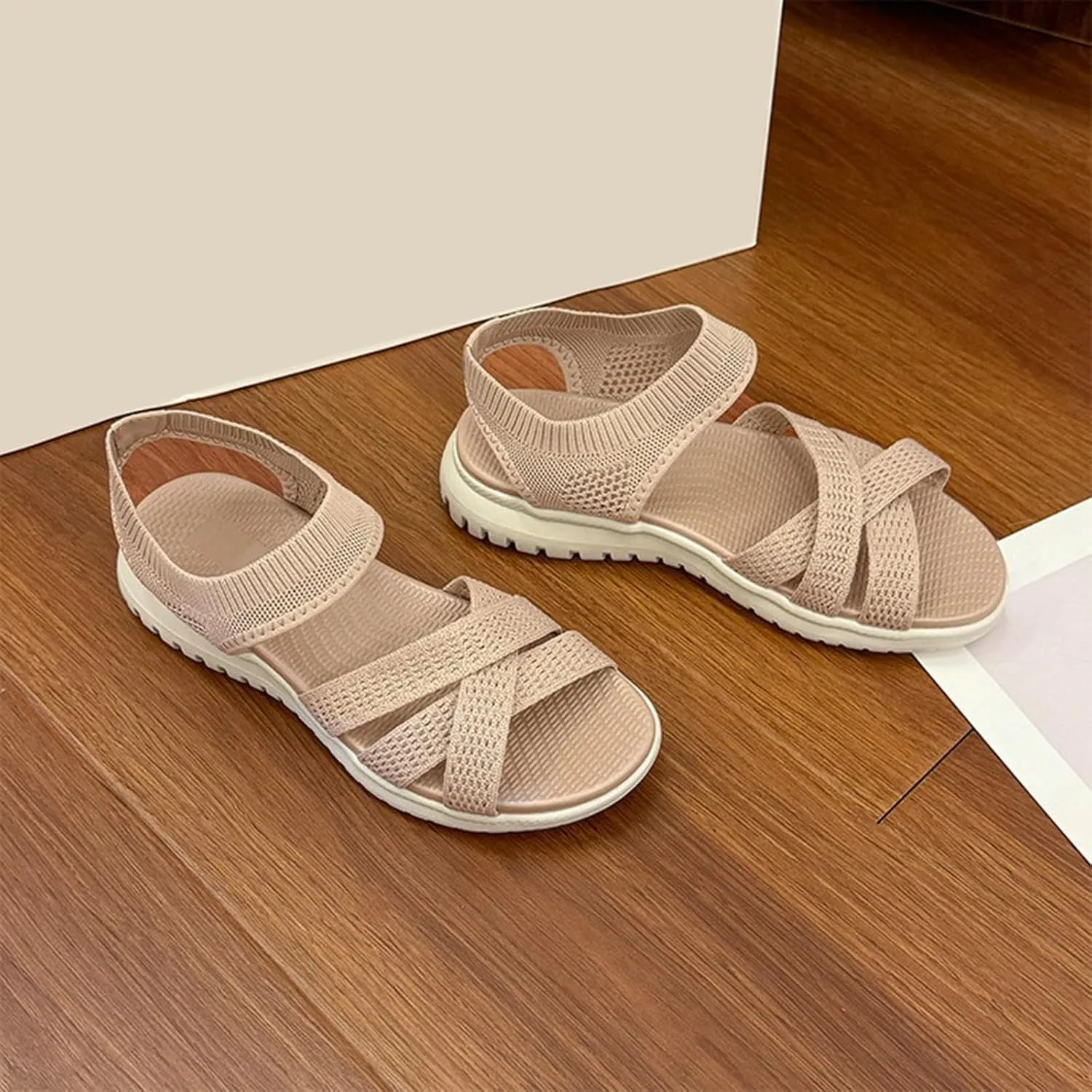 Women's Summer Sandals Mesh Breathable Light And Comfortable Fish Mouth One Line Chunky Sandals for Women Closed Toe
