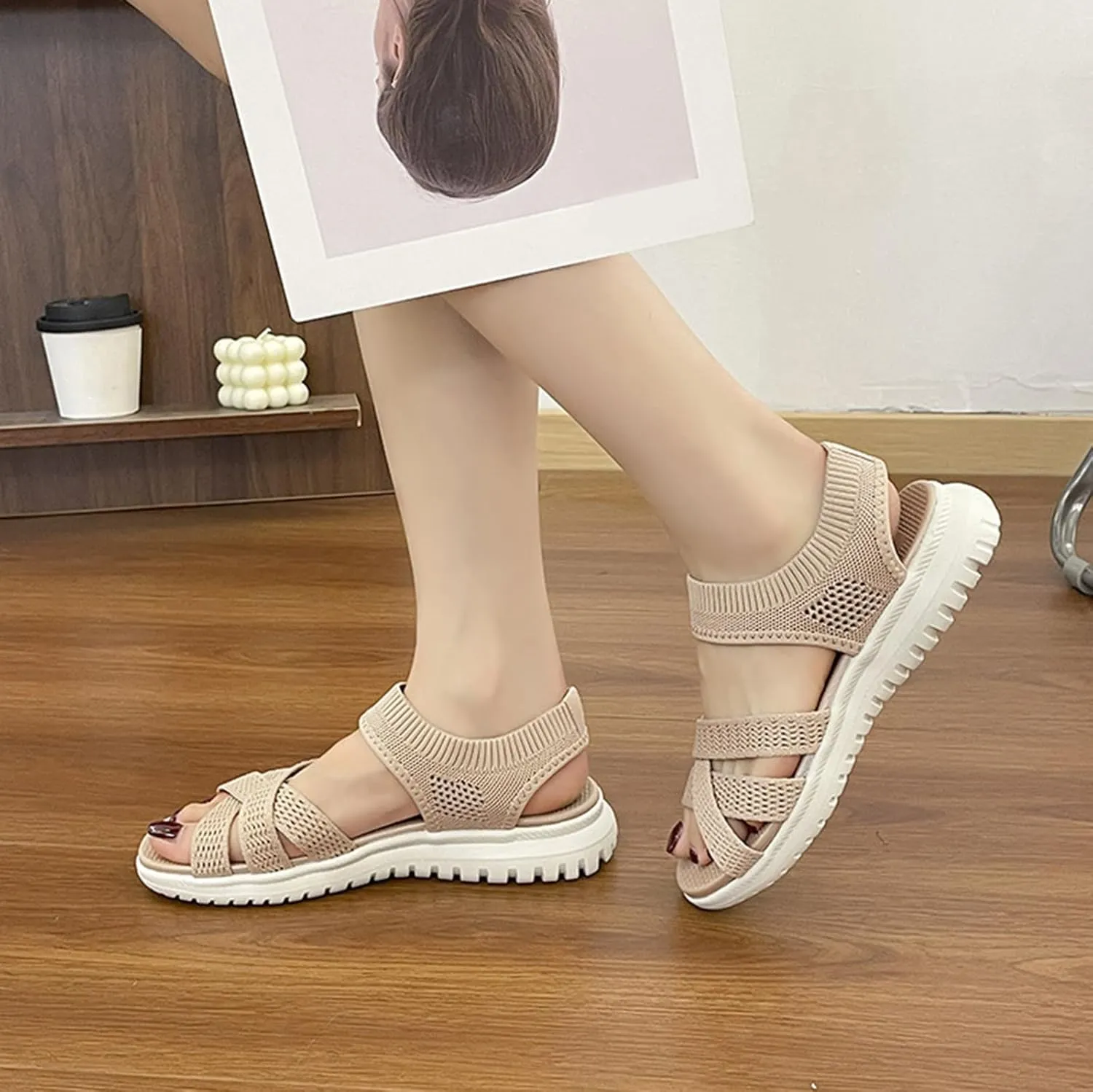 Women's Summer Sandals Mesh Breathable Light And Comfortable Fish Mouth One Line Chunky Sandals for Women Closed Toe