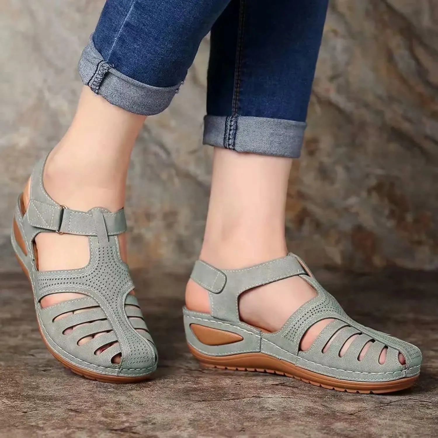Womens Wedge Sandals Summer Closed Toe Platform Dressy Orthopedic Wedge Casual Bohemia Gladiator Wedge Shoes Comfort Ankle Strap Slip On Platform Sandals