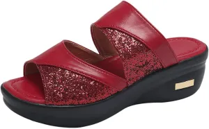 Women's Wedge Sandals with Plantar Fasciitis Ankle Elastic Jeweled Bohemian Sandal Elegant Summer Cool Shoes