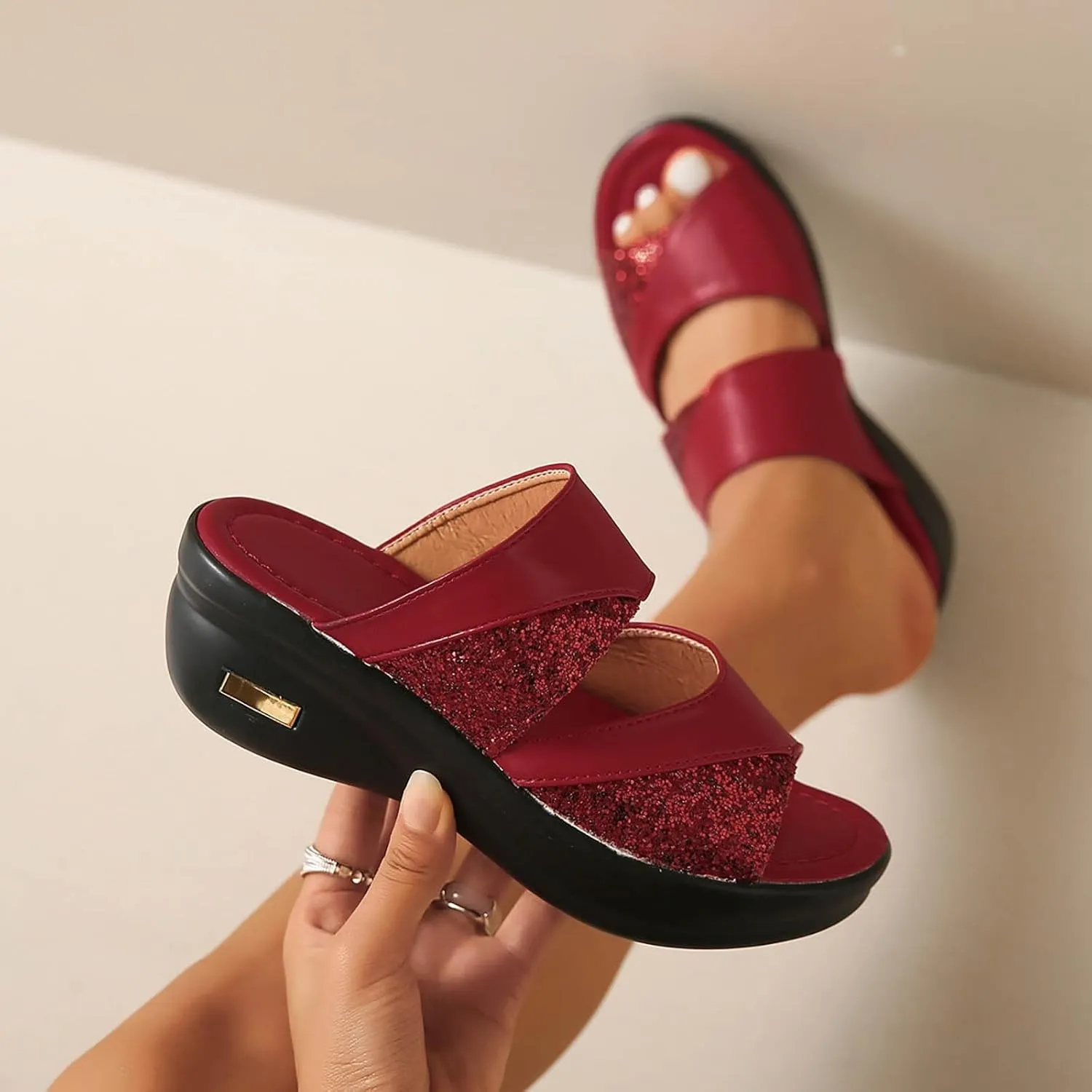 Women's Wedge Sandals with Plantar Fasciitis Ankle Elastic Jeweled Bohemian Sandal Elegant Summer Cool Shoes
