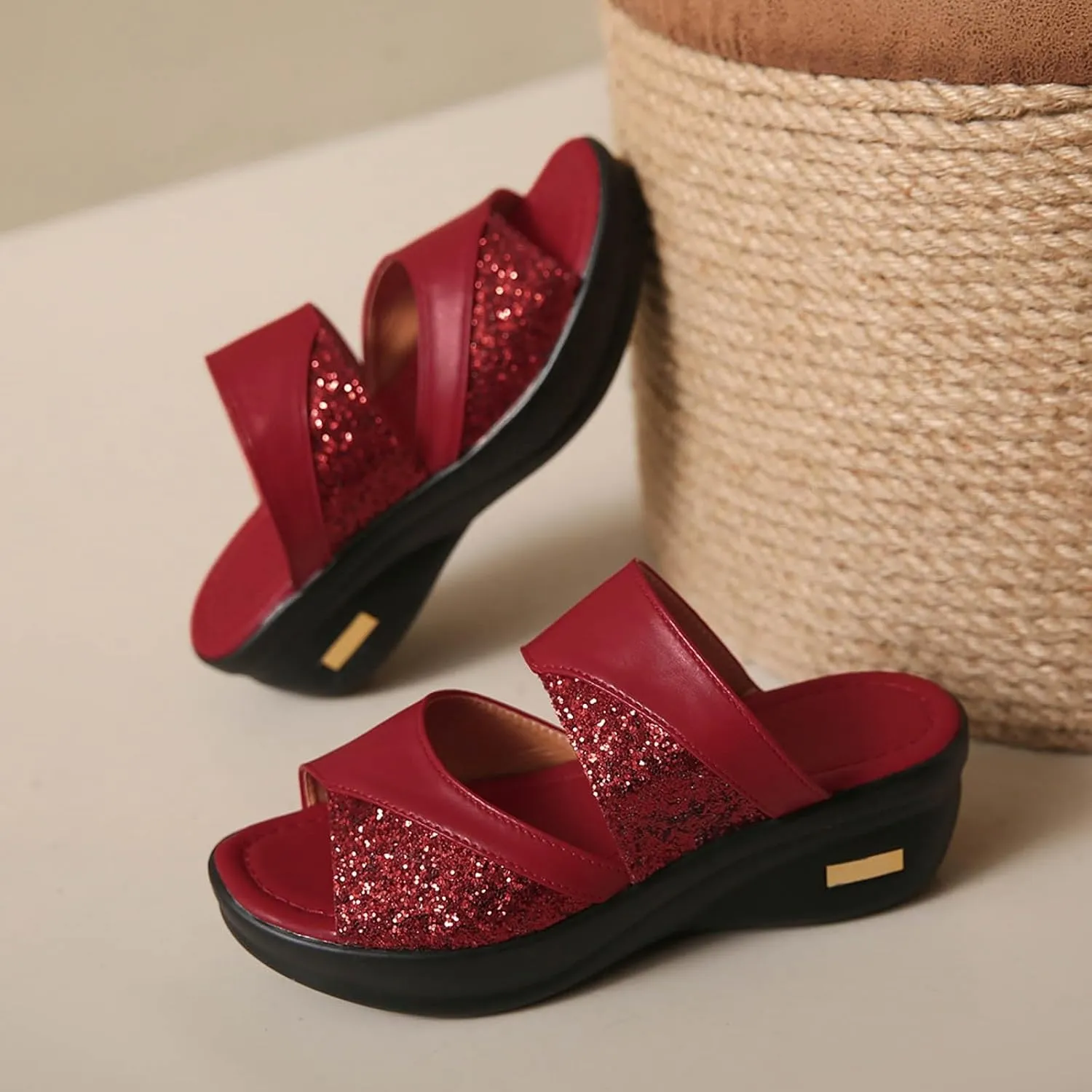 Women's Wedge Sandals with Plantar Fasciitis Ankle Elastic Jeweled Bohemian Sandal Elegant Summer Cool Shoes