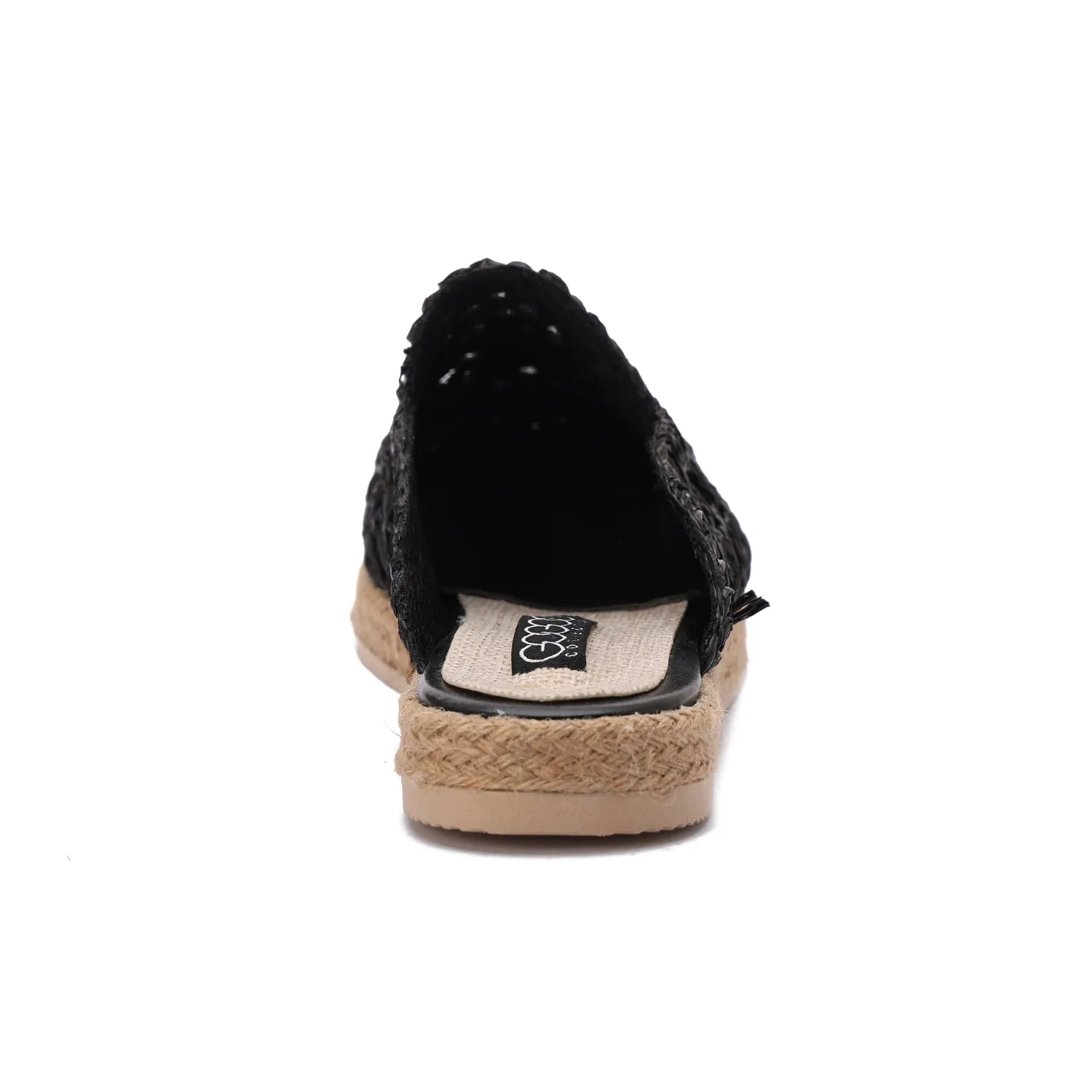 Woven Raffia Espadrille Mules-Black
