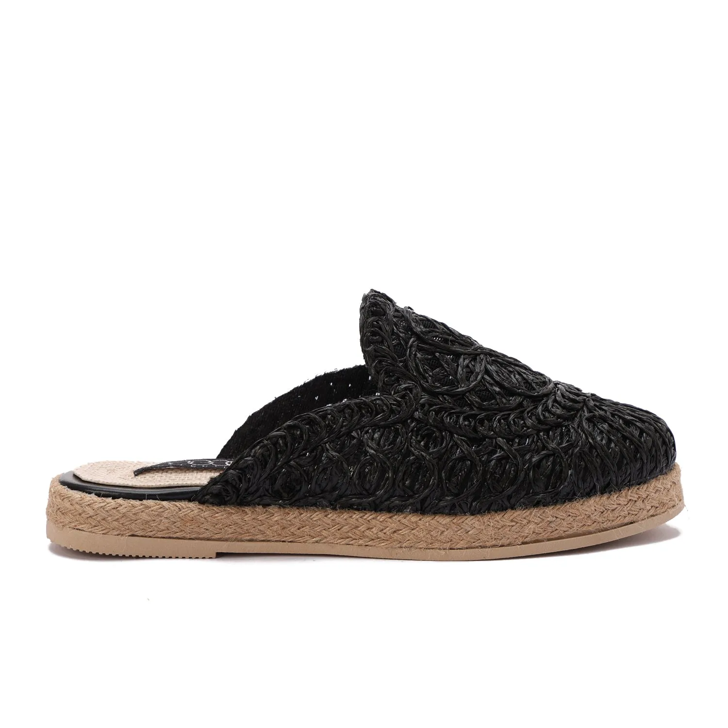 Woven Raffia Espadrille Mules-Black
