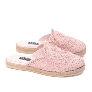 Woven Raffia Espadrille Mules-Pink