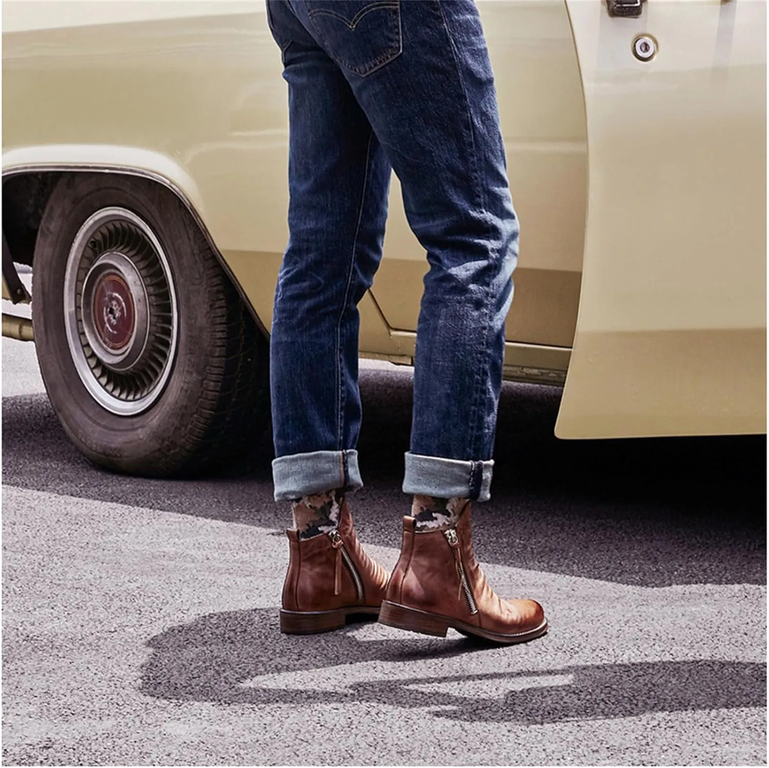Yuizko OXNGEOS Men'S Retro Leather Chelsea Ankle Boots Classic Fashion Side Zipper Low-Heels Slip On Business Dress Oxford Boot Casual High Top Chukka Boots