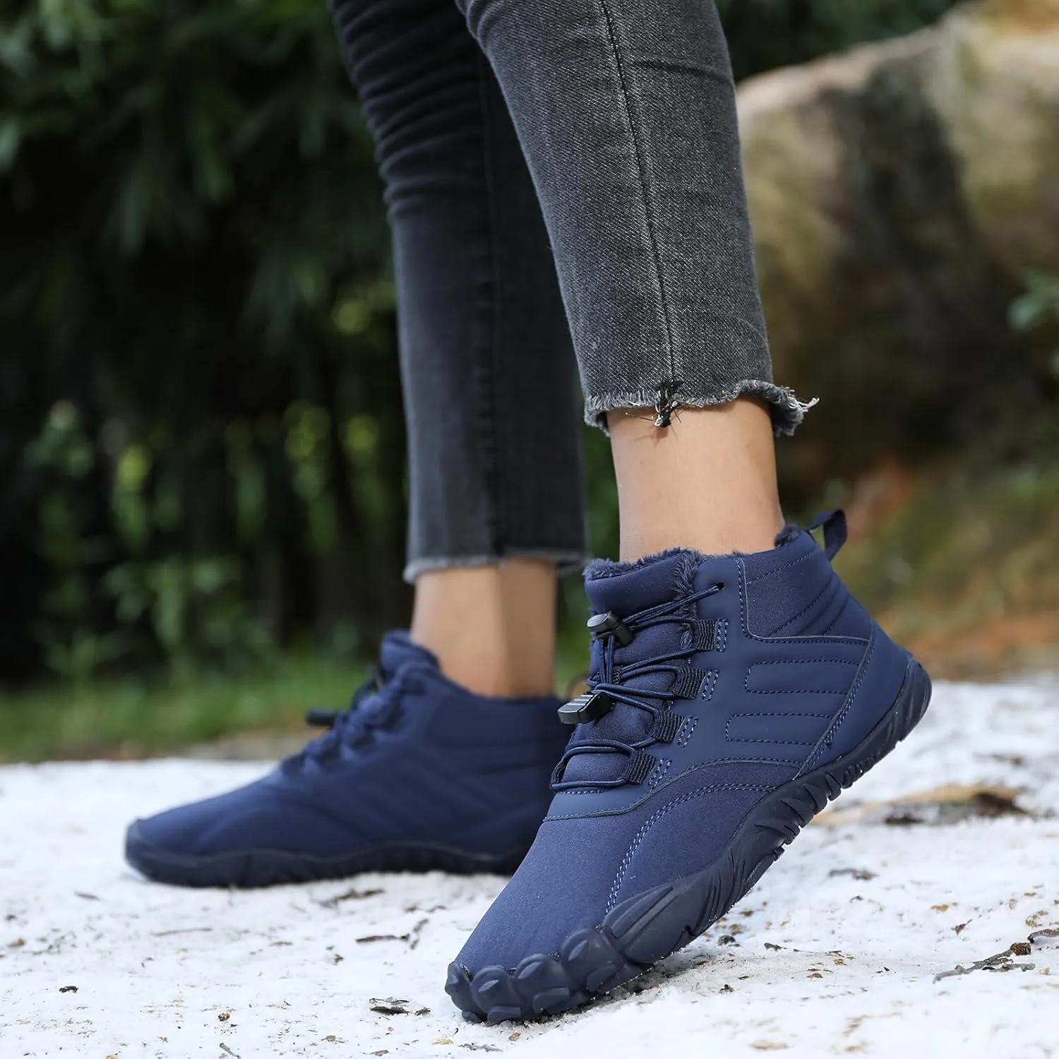 ZWRXW Winter Barefoot Shoes Women Men Hike Shoes Footwear Slip On Warm Zero Drop Snow Boot Minimalist Waterproof Shoe Wide Toe Barefoot Hiking Shoe Wide Toe Box Ankle Boots